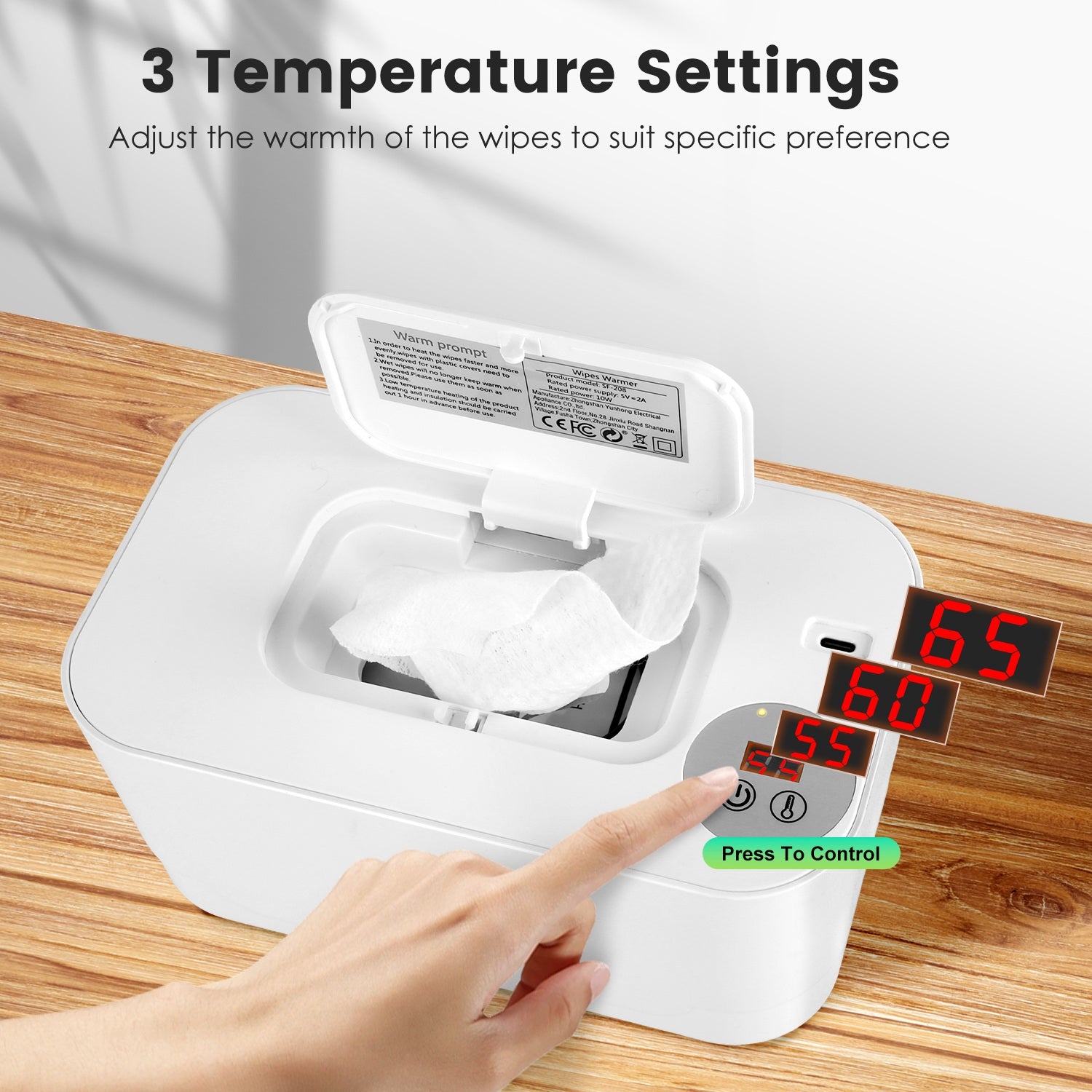 1Pc Baby Wipe Warmer With 3 Temperature Settings Type C Powered Baby Wet Wipes Dispenser With Night Light Large Capacity Diaper Wipe Warmer For Baby